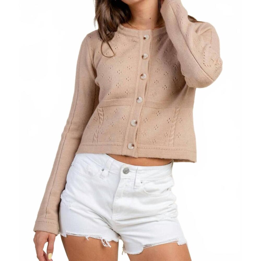 NEW BEIVY crop button down sweater in beige